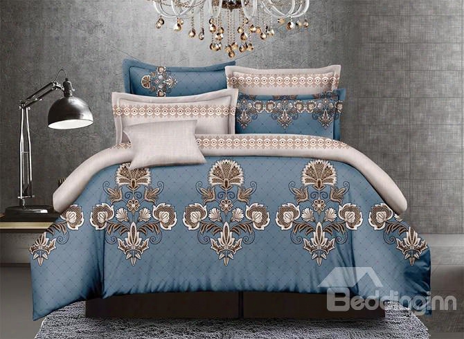 Vintage Style Arabesque Blue Polyester 4-piece Duvet Shield Sets