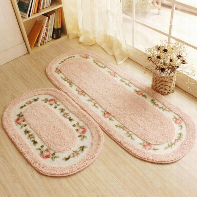 Warm Soft Country Style Flower Print Design 2 Pieces Decorative Area Rugs