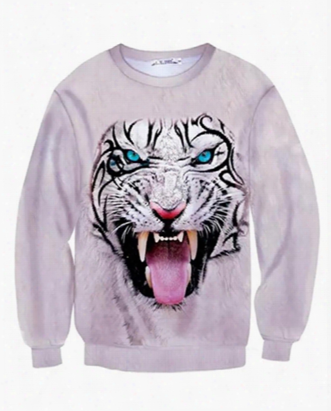 Warmly Long Sleeve Tiger Pattern Inner Suede 3d Painted Hoodie