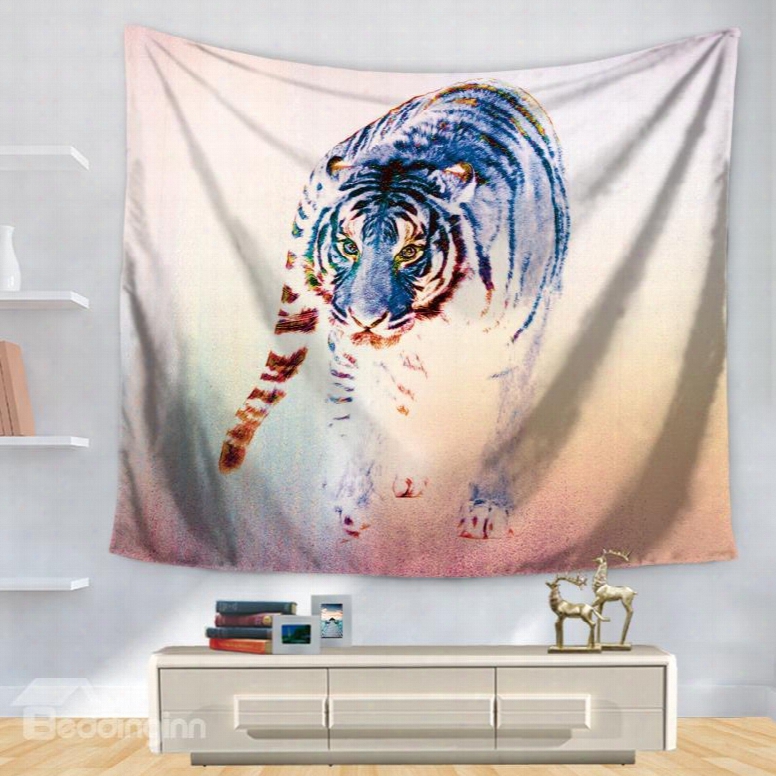 Watercolor Blue Artful King Animal Tiger Pattern Decorative Hanging Wall Tapestry