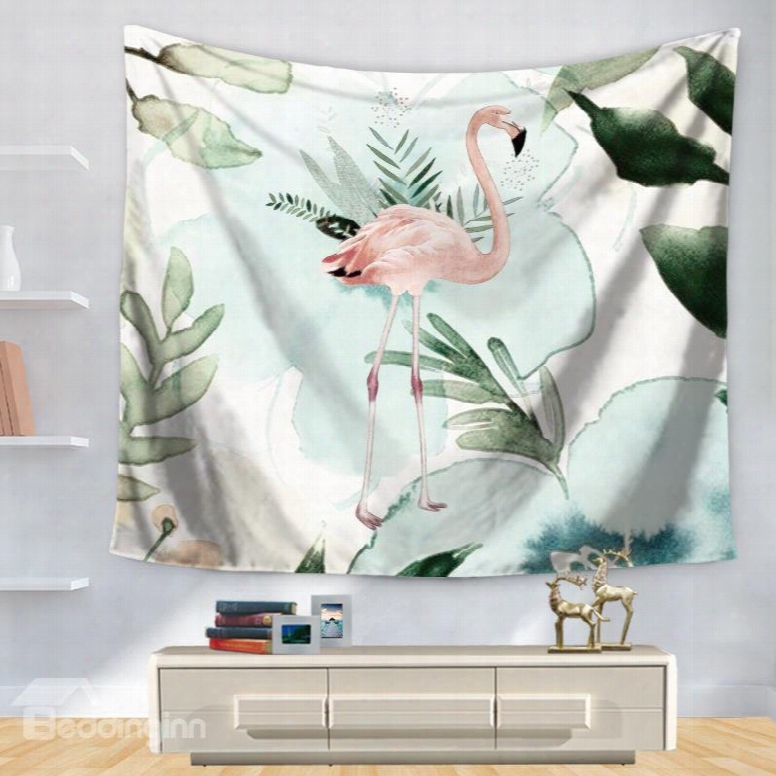 Watercolor Elegantf Lamingo With Palm Leaves Nature Animal Theme Decorative Hanging Wall Tapestry