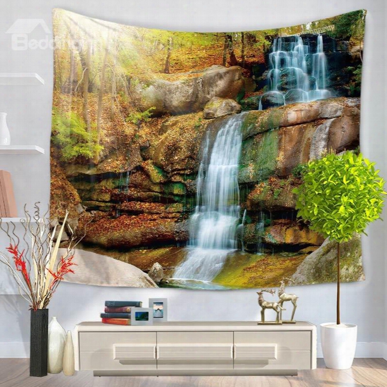 Waterfall And Woods Natural View Decorative Hanging Wall Tapestry