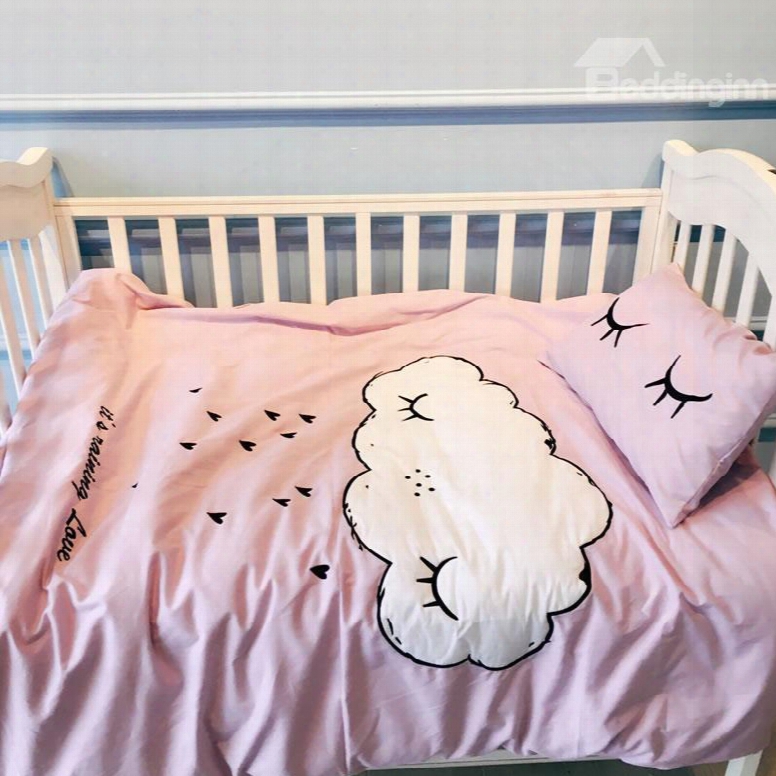 White Cloud Printed Cotton Light Purple 3-piece Crib Bedding Sets