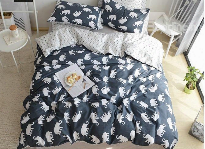 White Elephants Pattern Cotton 4-piece Bedding Sets/duvet Cover