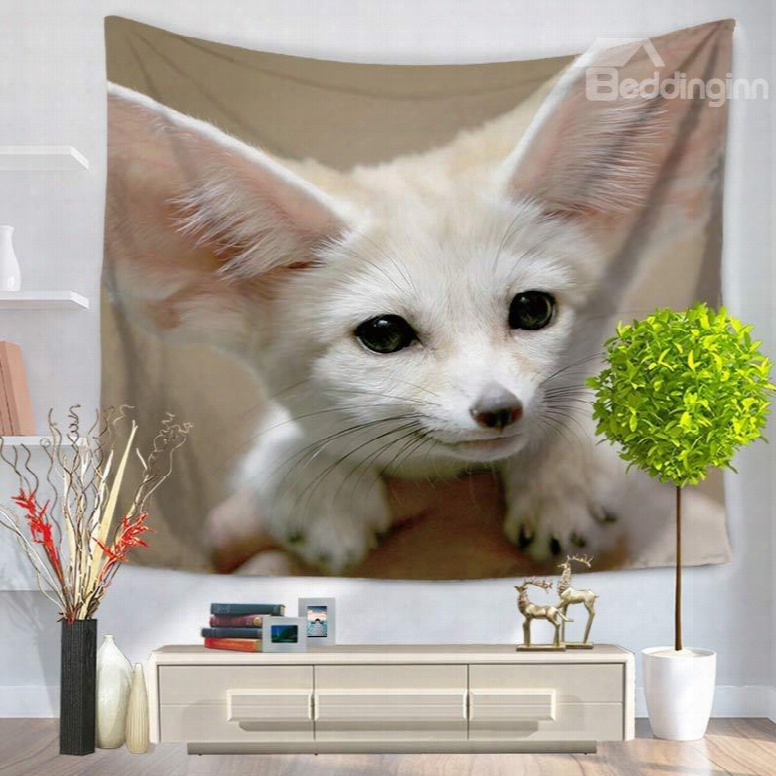 White Wildlife Fennec Fox Acting Cute Pattern Decorative Hanging Wall Tapestry