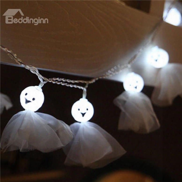 White Women Ghost With Sheer Halloween Room And Door Decoration Led Strings