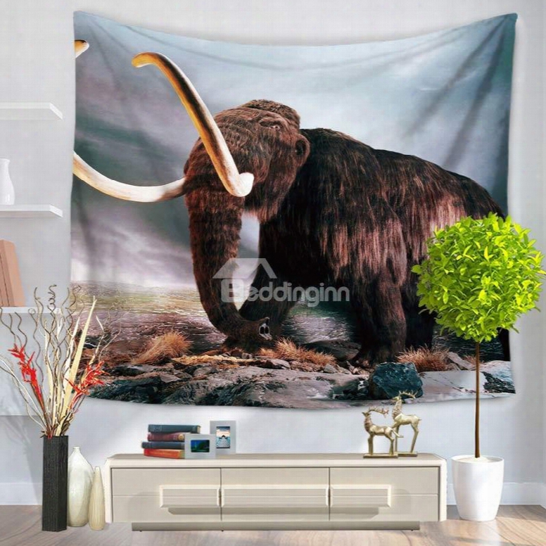 Wild Elephant With Long Ivory Pattern Decorative Hanging Wall Tapestry