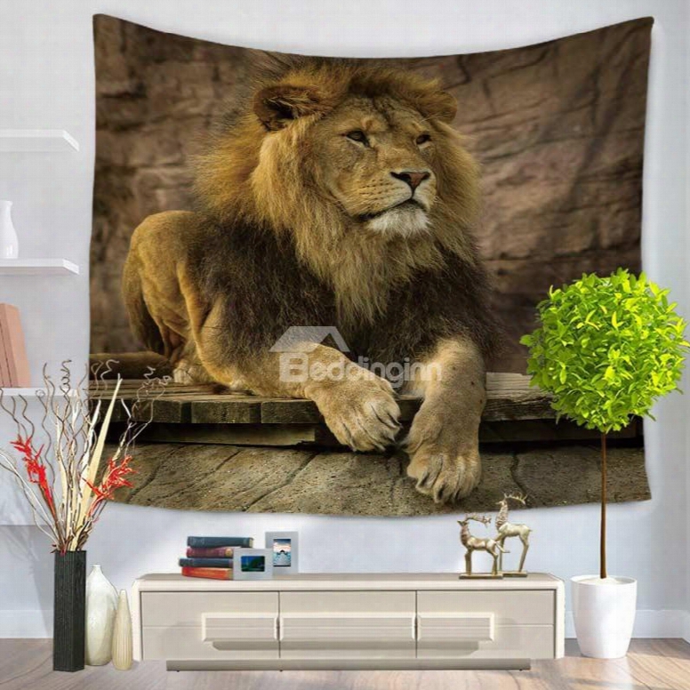 Wild Lion Sitting And Looking Forward Pattern Decorative Hanging Wall Tapestry