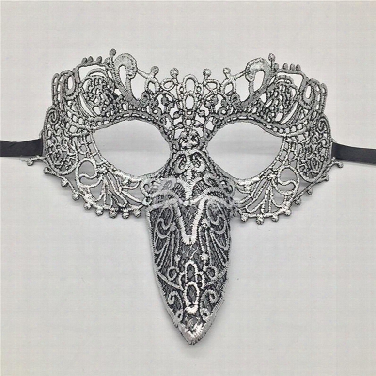 Woodpecker Beak Hollow Lace Halloween Masquerade Mask Grey