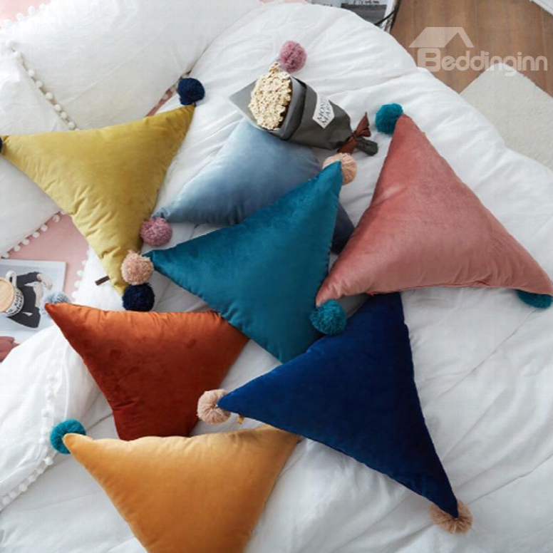 Woolen Ball Triangle Shape Colorful Pattern Pillow