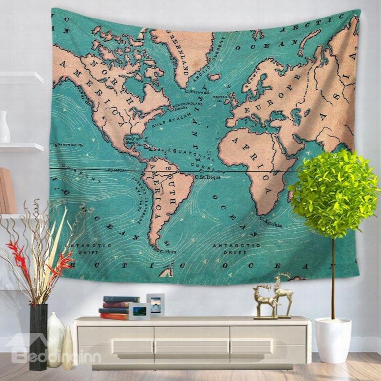 World Mzp With Brown Continents And Green Oceans Decorative Hanging Wall Tapestry