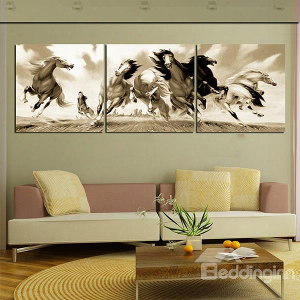 20␔20in␔3 Panels Running Horses Hanging Canvas Waterproof And Eco-friendly Framed Prints