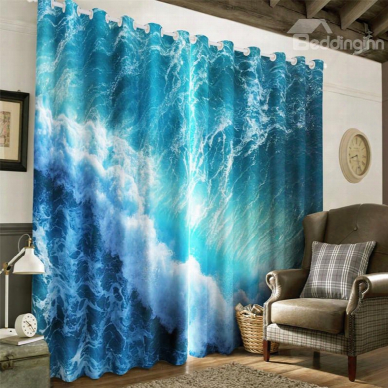 3d Blueseas And Rolling Waves Printed Natural Beauty Living Room And Bedroom Curtain