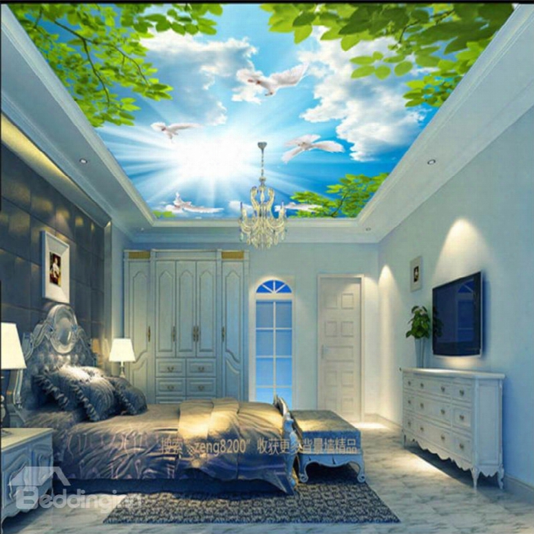 3d Blue Sky And Green Plants Waterproof Sturdy And Eco-friendly Ceiling Murals