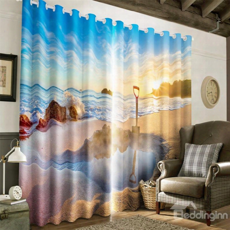 3d Bright Sunlight And Peaceful Lake Natural Scenery Printed Decorative Window Curtain