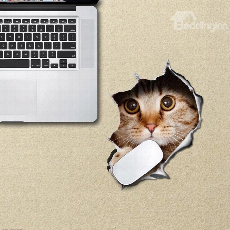 3d Cat Tear The Wall Pattern Removable Mouse Pad Desk Stickers