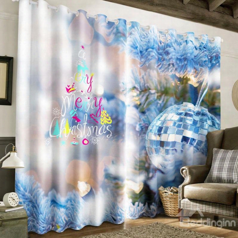 3d Christmas Decorations Printed 2 Panels Polyester Custom Living Room Curtain