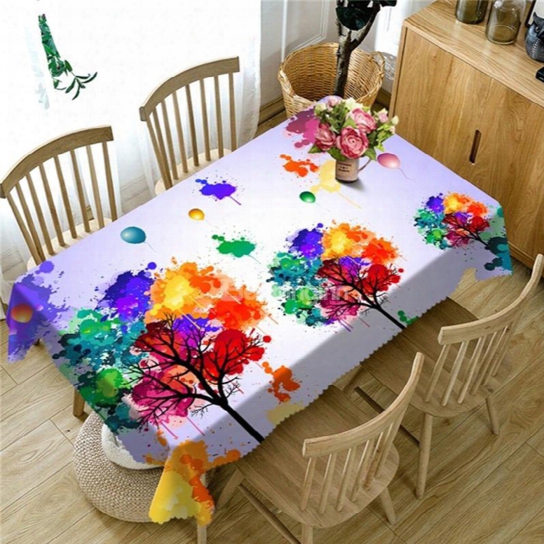 3d Colorful Trees And Balloons Printed Thick Polyester Home Decorative Dinning Table Cloth