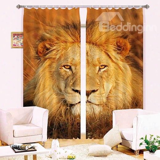 3d Fierce Lion Head Printed Thick Polyester Animal Style Custom Blackout Curtain