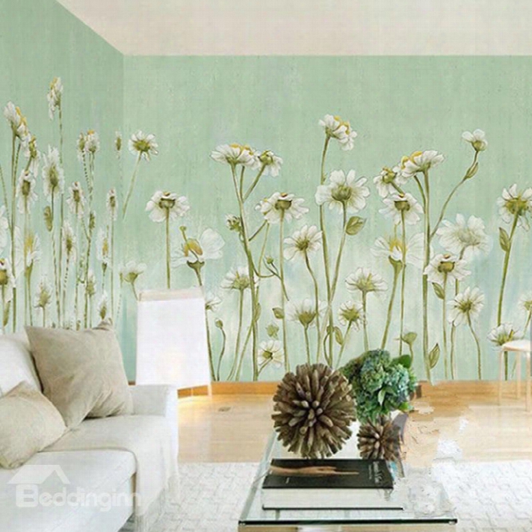 3d Flowers Pvc Sturdy Waterproof Eco-friendly Self-adhesive Light Green Wall Mural