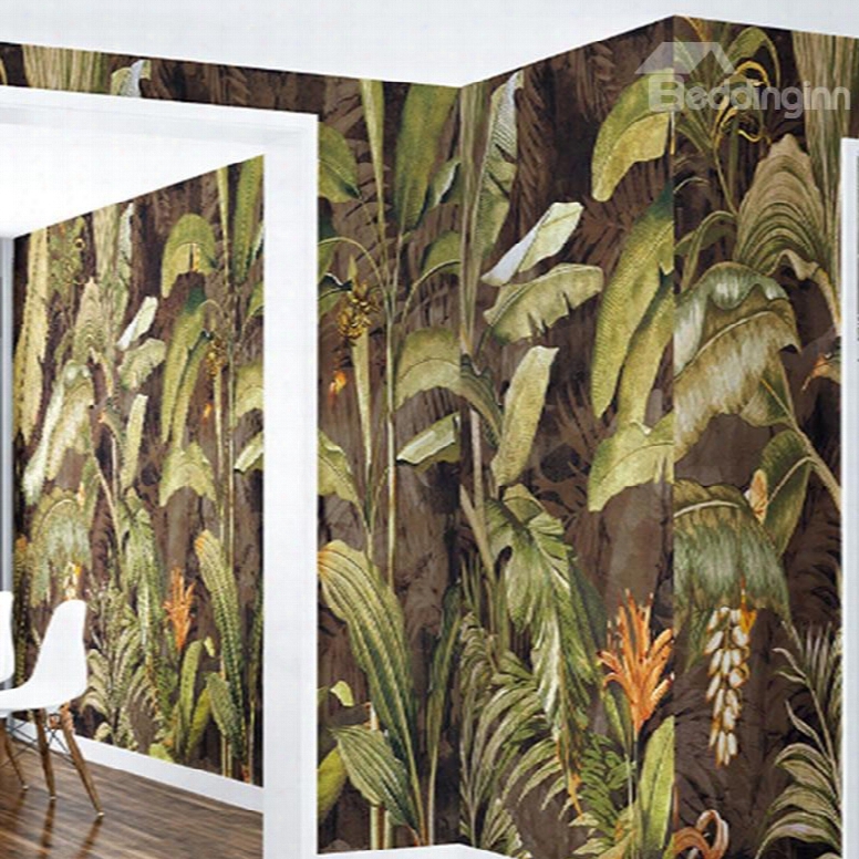 3d Green Plants Printed Pvc Sturdy Waterproof Eco-friendly Self-adhesive Wall Mural