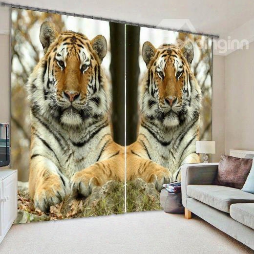 3d Lovely Double Tigers Printed Animal Scenery Decorative And Blackout Cust Om Curtain