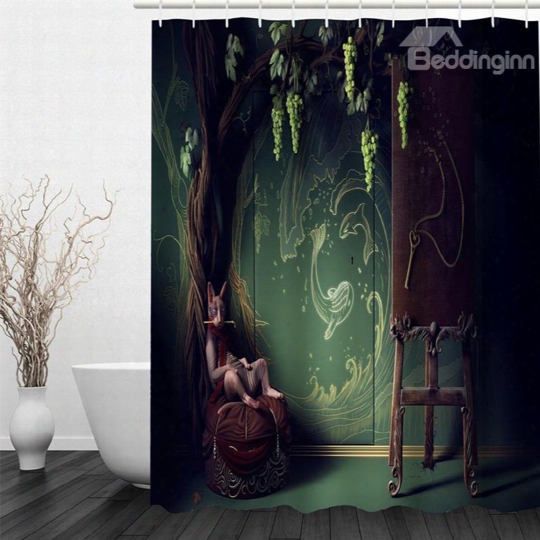 3d Magic Tree Printed Polyester Waterproof Antibacterial And Eco-friendly Shower Curtain