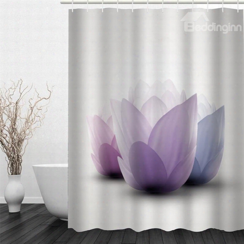 3d Purple Flowers Printed Polyester Waterproof Antibacterial Eco-friendly White Shower Curtain