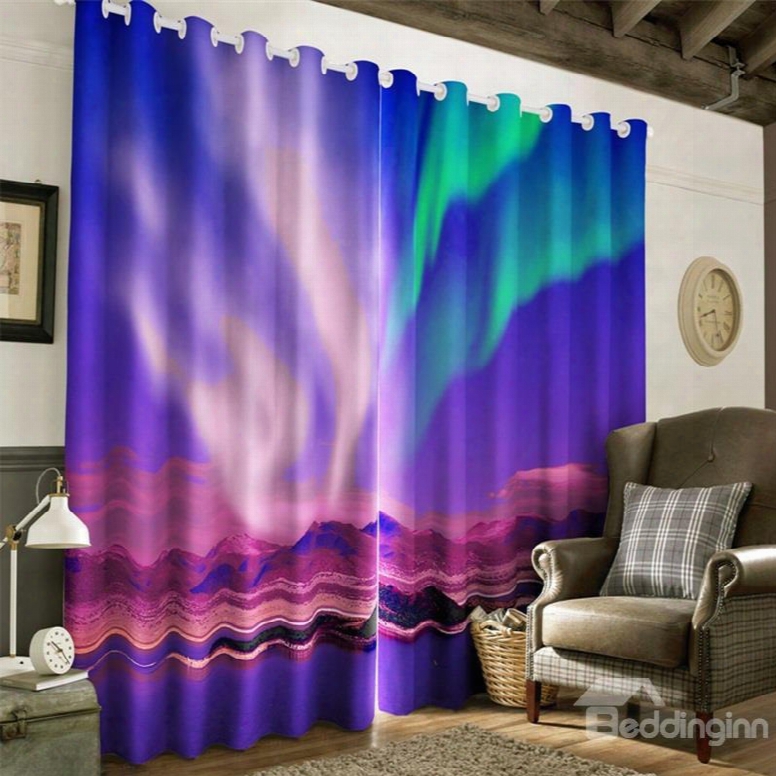 3d Rolling Mountains In Night Printed 2 Panels Decorative And Blackout Custom Curtain