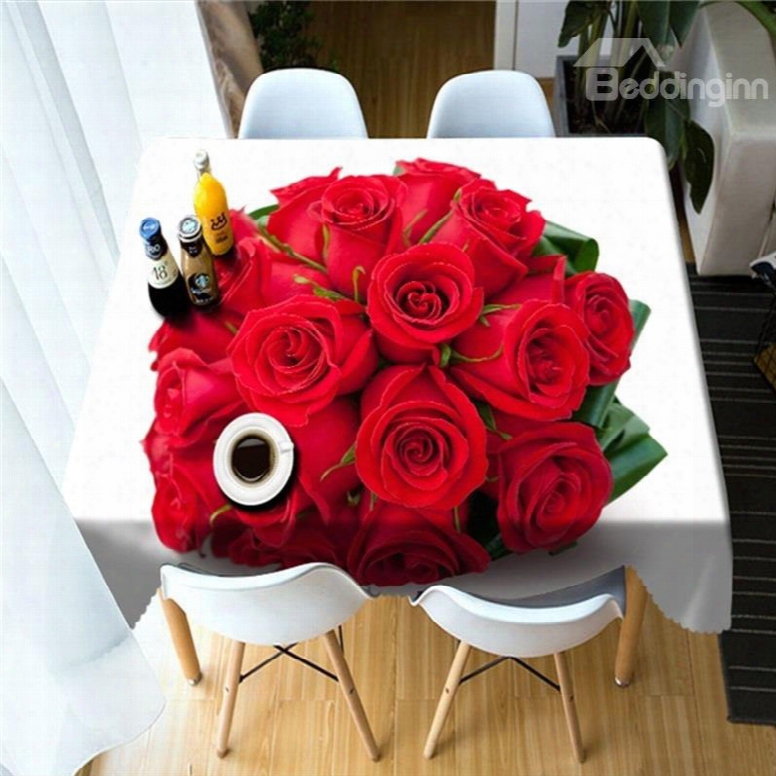 3d Romantic A Bouquet Of Red Roses Printed Modern Table Runner Cover Cloth