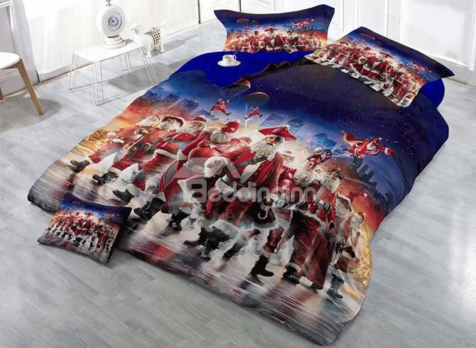3d Santa Claus Cosplay Printed Cotton 4-piece Christmas Bedding Sets/duvet Cover