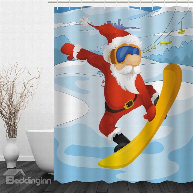 3d Skiing Christmas Father Polyester Waterproof And Eco-friendly Shower Curtain