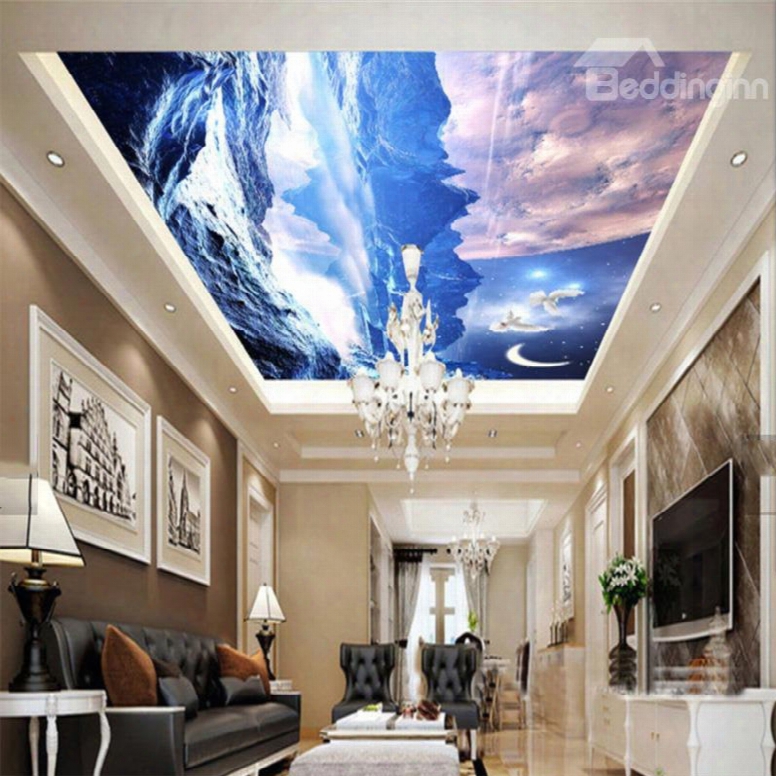 3d Snow Mountains Pvc Waterproof Sturdy Eco-friendly Self-adhesive Ceiling Murals