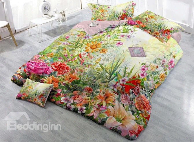 3d Spring Floral Garden Cotton 4-piece Bedding Sets/duvet Cover