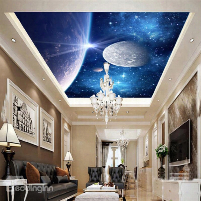 3d Universe Planets Pwttern Pvc Waterproof Sturdy Eco-friendly Self-adhesive Ceiling Murals