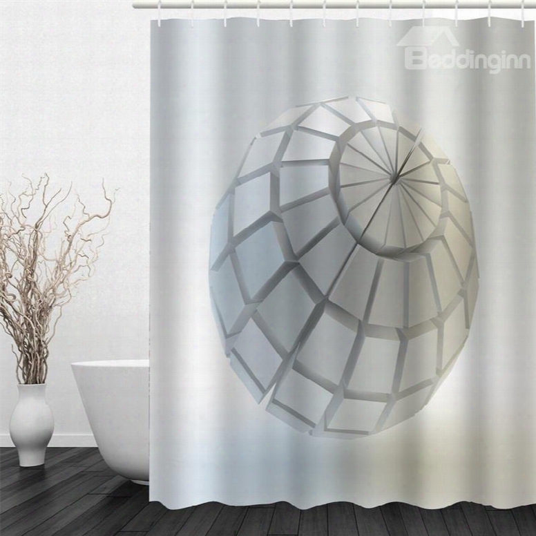 3d White Plaid Ball Pattern Polyester Waterproof And Eco-friendly Shower Curtain