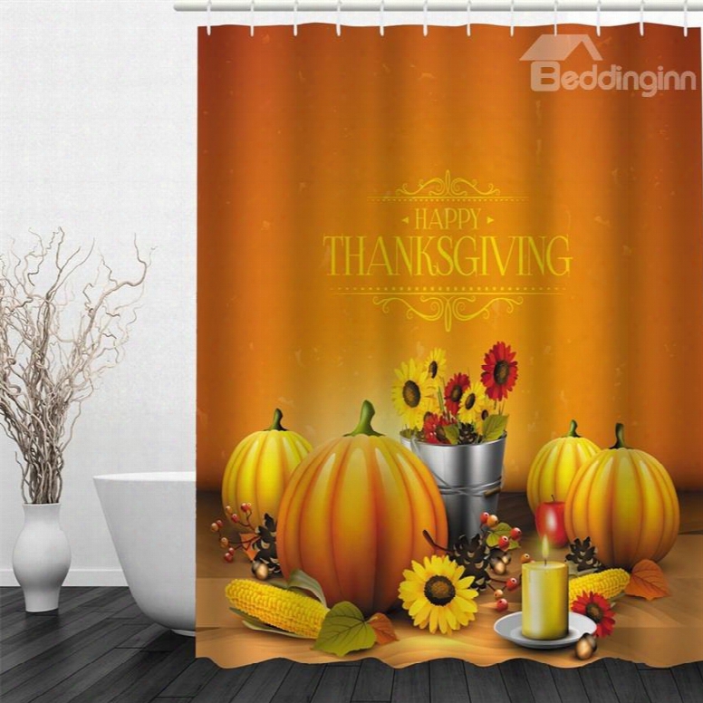 3d Yellow Pumpkins Printed Polyester Waterproof Antibacterial And Eco-friendly Shower Crtain