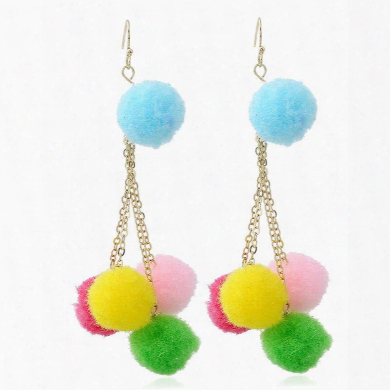 4 Colors Fashion Handmade Exaggerated Long Drop Pum Pum Earring