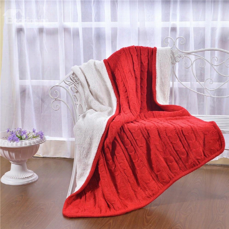 47x71in Solid Red Super Soft And Reversible Fuzzy Knitted Throw Blankets