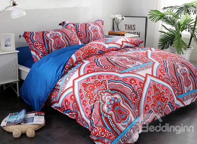 Adorila 60s Brocade Floral Paisley And European Architecture Pattern 4-piece Cotton Bedding Sets