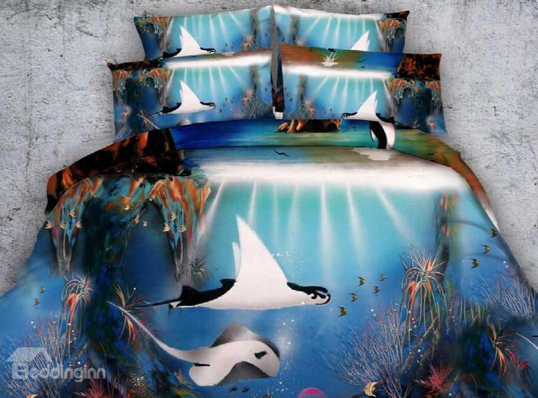 Amazing 3d Tropical Fish Printed 5-piece Comforter Sets