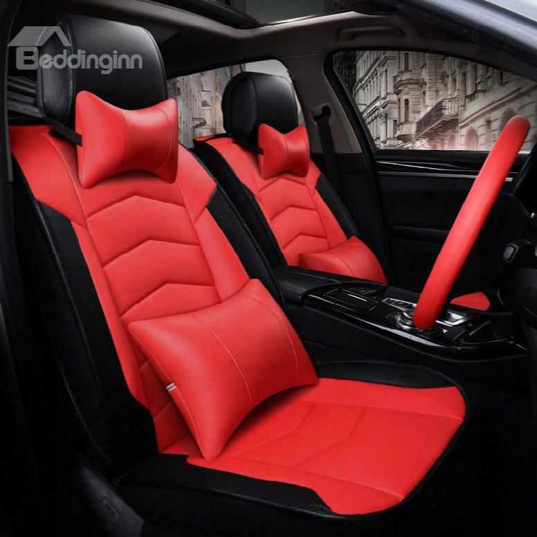 Attractive Textured Red Durable Pvc Material Sport Style Leather Universal Car Seat Cover