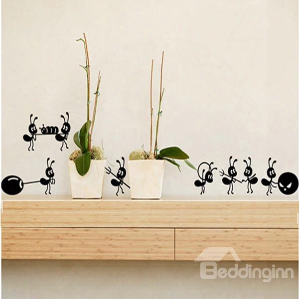 Black Cute Little Ants Moving Pattern Glass Wall Stickers
