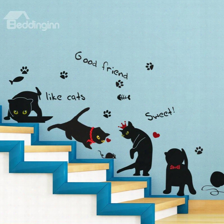 Black Simple Style Lovely Cats Pattern Decorative Wall Stickers