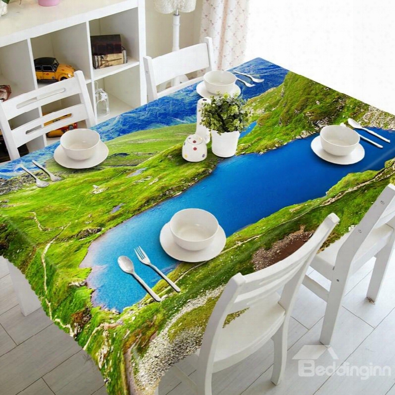 Blue Lake Natural Scenery Pattern Dining Room Decoration  3d Tablecloth