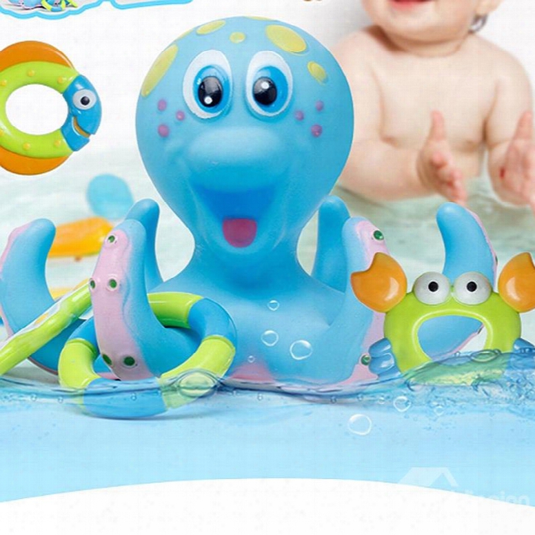 Blue Octopus Shaped 6-piece Kids Bath Toy Set