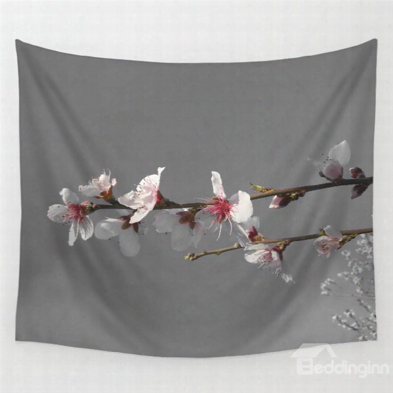 Branch Of Peach Blossom Pattern Gray Decorative Hanging Wall Tapestry