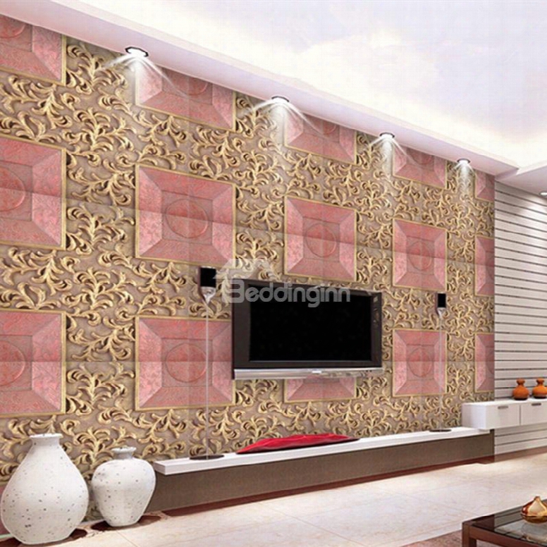 Bright Fashion Design Pink  Plaid P Attern Living Room Decoration Wall Murals