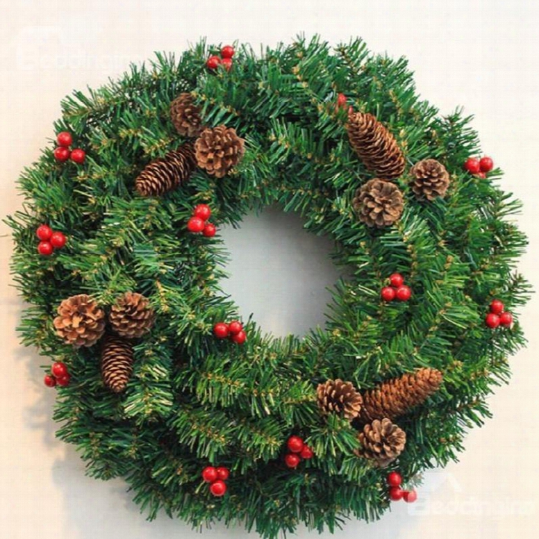 Bright Green Wreath With Brown Pines Christmas Door And Trees Decorations Festival Home Decor