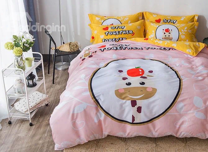 Cartoon Cow Printed Cotton Pink Kids Duvet Covers/bedding Sets